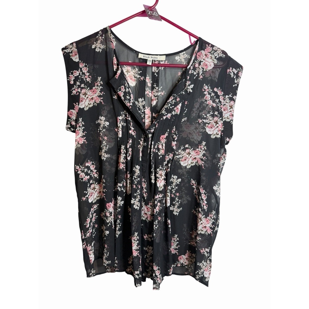 black rain womens floral wide sleeve tank top size medium light weight thin